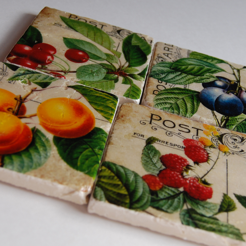 Vintage Fruit And Postcards Coasters